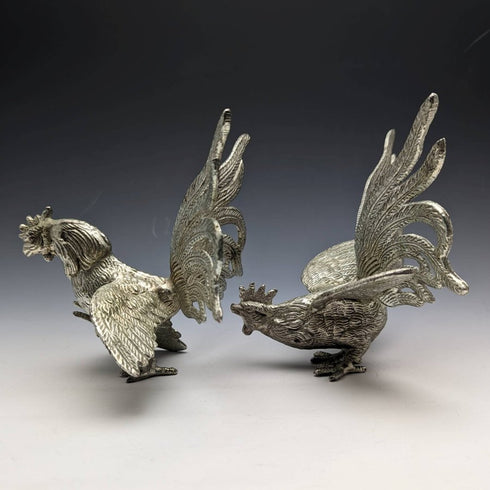 British Vintage Pewter Chicken Figurine Pair